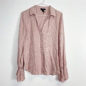 Blush Pink Silk Blouse Abriana Leopard Print Flutter Sleeve size XL
